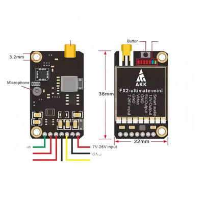 AKK Ultra Long Range FPV VTX 1.2W FX2 Ultimate Mini 5.8GHz 37CH Transmissor de vídeo sem fio