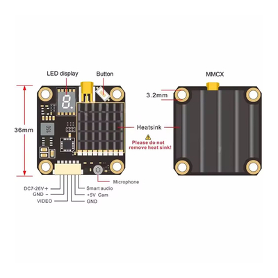 Transmissor de Vídeo FPV AKK 2W 5.8G 37CH 25mW/200mW/600mW/1000/2000mW VTX para Drone Comutável